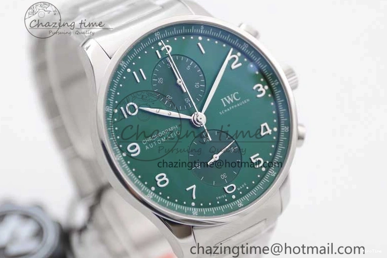 MIROTIME 0120 FastDry Portugieser Chronograph IW371615 ZF Best Edition Green Dial on SS Bracelet A7750 (Slim Movement) 7038